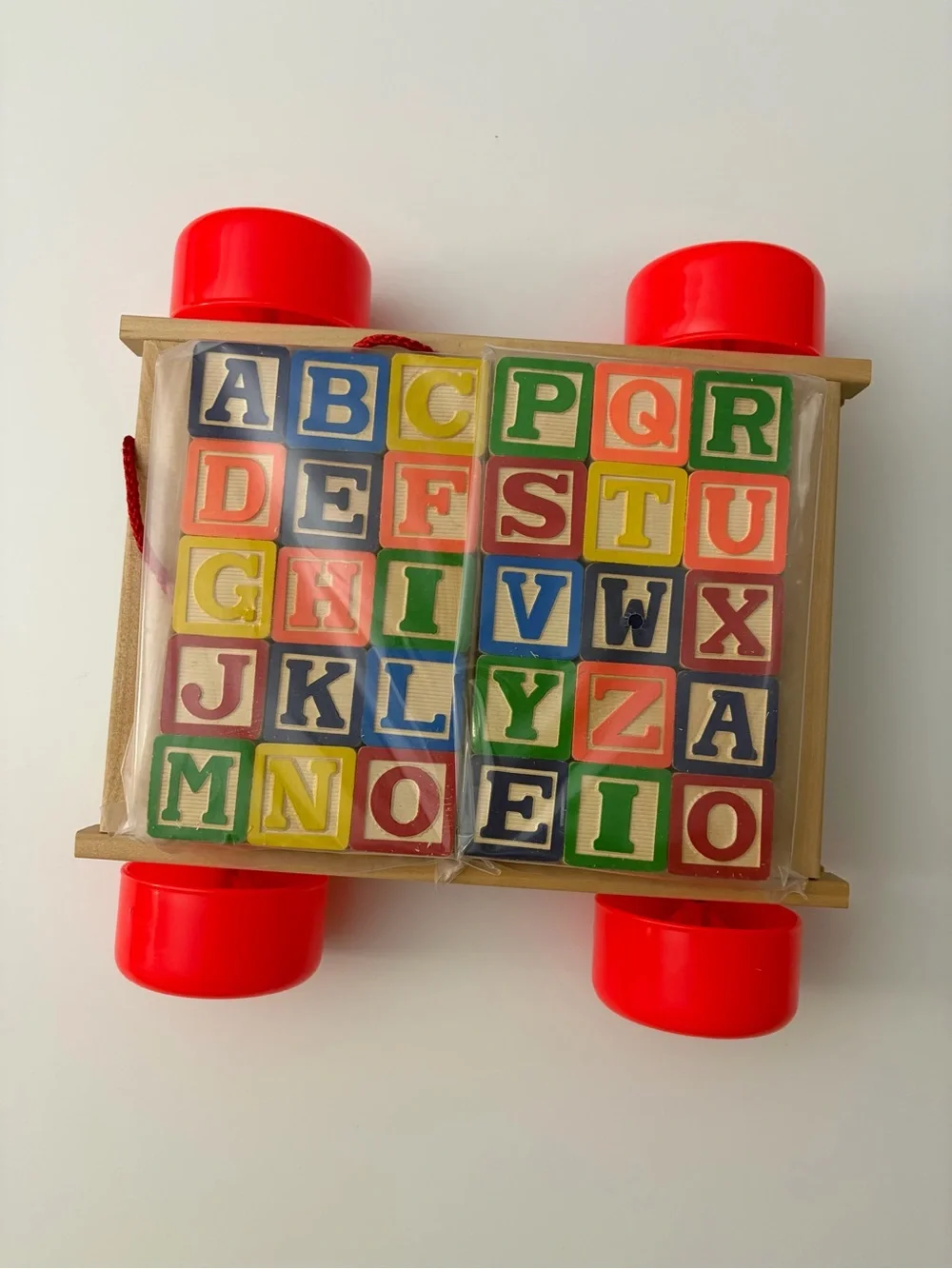Vtg 1997 Sesame Street Wooden ABC Block Wagon Pull Toy | Tootsietoy Preschool